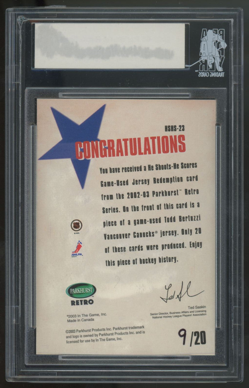 2002-03 Parkhurst Retro Todd Bertuzzi He Shoots, He Scores Patch /20 #HSHS-23