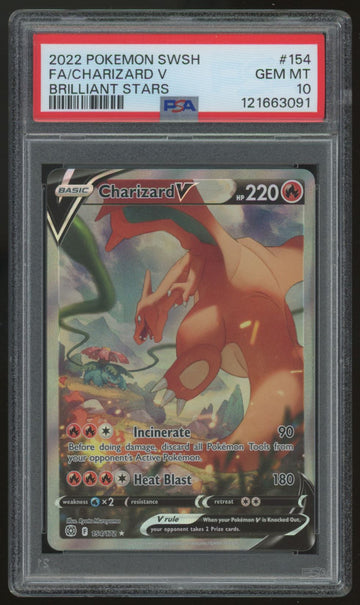 2022 Pokemon Charizard V Brilliant Stars Full Art #154 PSA 10 (B)