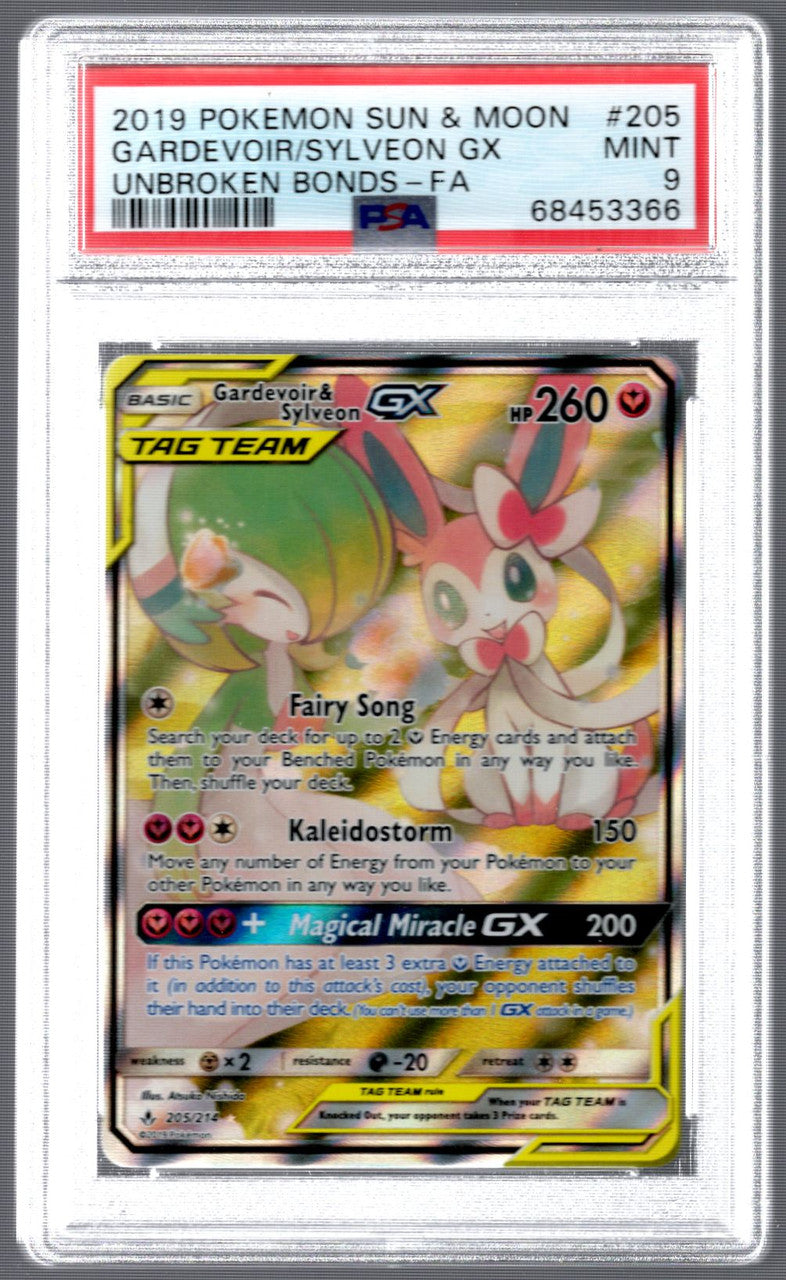 2019 Pokemon Gardevoir & Sylveon GX Unbroken Bonds Full Art #205 PSA 9