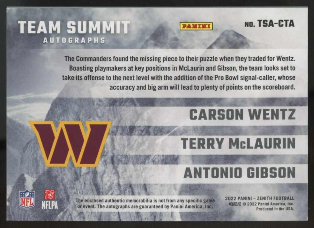 2022 Zenith Wentz/McLaurin/Gibson Team Summit Triple Patch Auto /25 #TSA-CTA