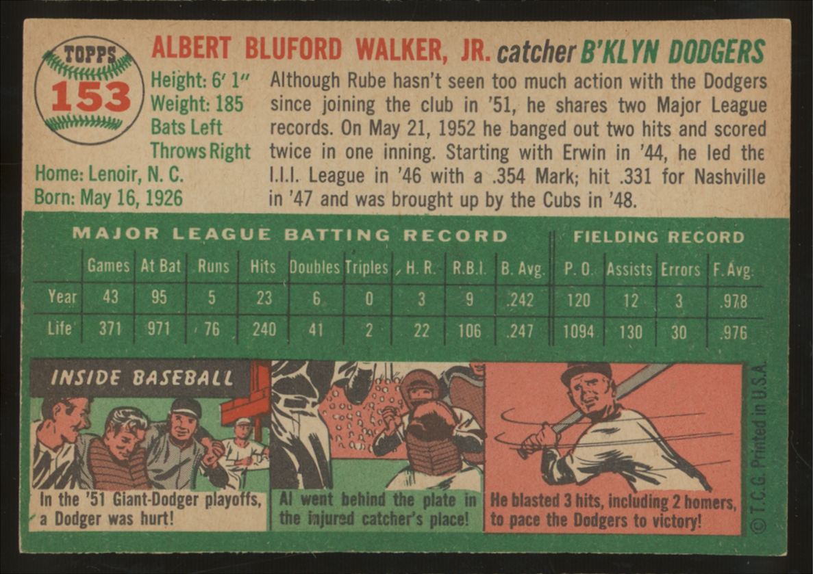 1954 Topps Rube Walker #153 NM