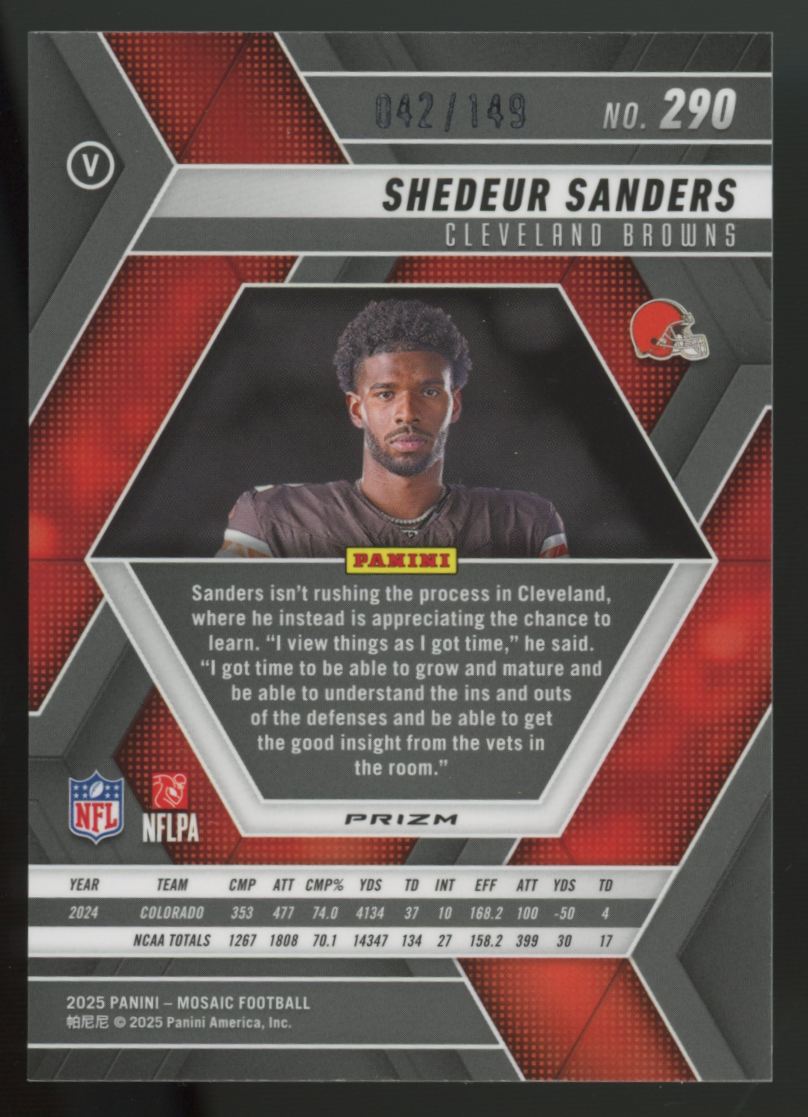 2025 Panini Mosaic Shedeur Sanders RC Variation Silver Knight /149 #290