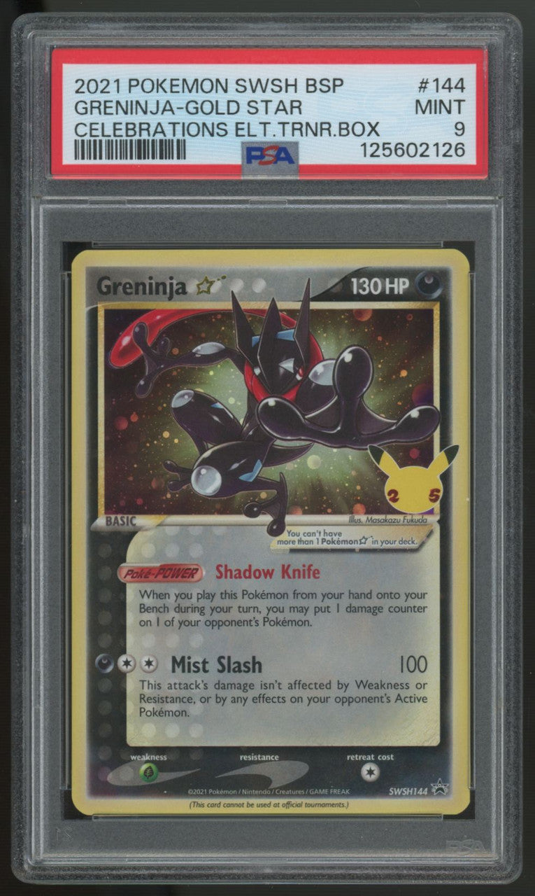 2021 Pokemon Greninja Gold Star Celebrations ETB Promo #SWSH144 PSA 9