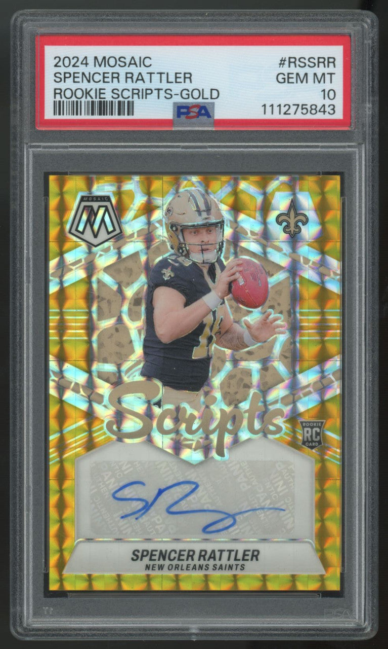 2024 Panini Mosaic Spencer Rattler RC Gold Scripts Auto /10 #RS-SRR PSA 10