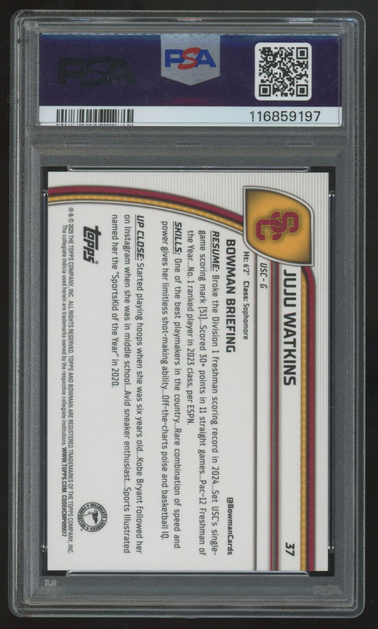 2024-25 Bowman Chrome University JuJu Watkins Black Refractor /10 #37 PSA 10