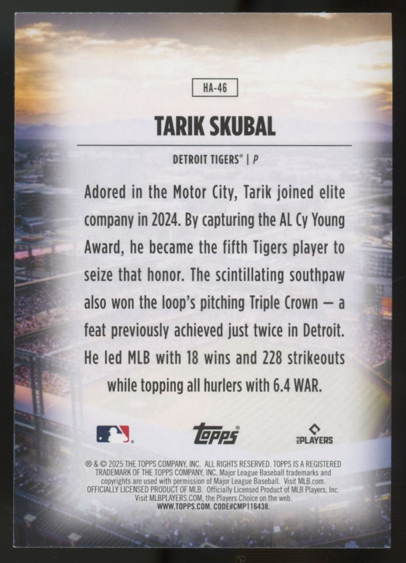 2025 Topps Update Tarik Skubal Home Field Advantage #HA-46 "A"