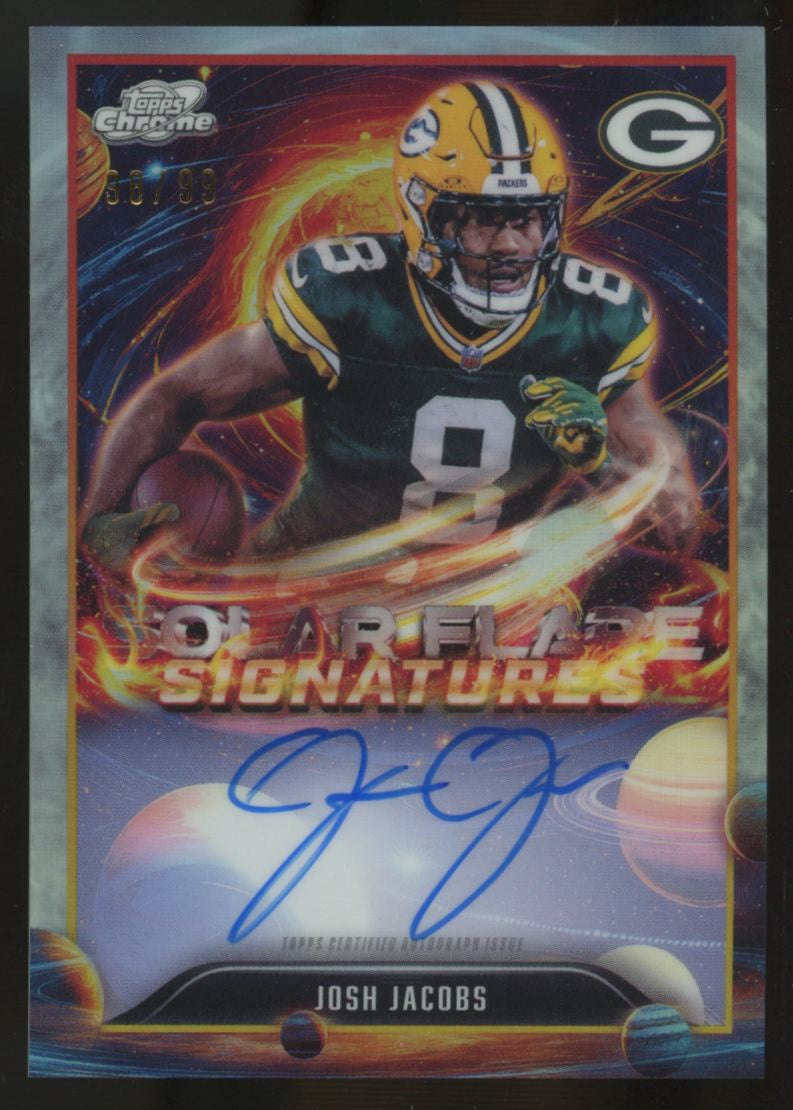 2025 Topps Chrome Cosmic Josh Jacobs Solar Flare Signatures Auto /99 #SFS-JJ
