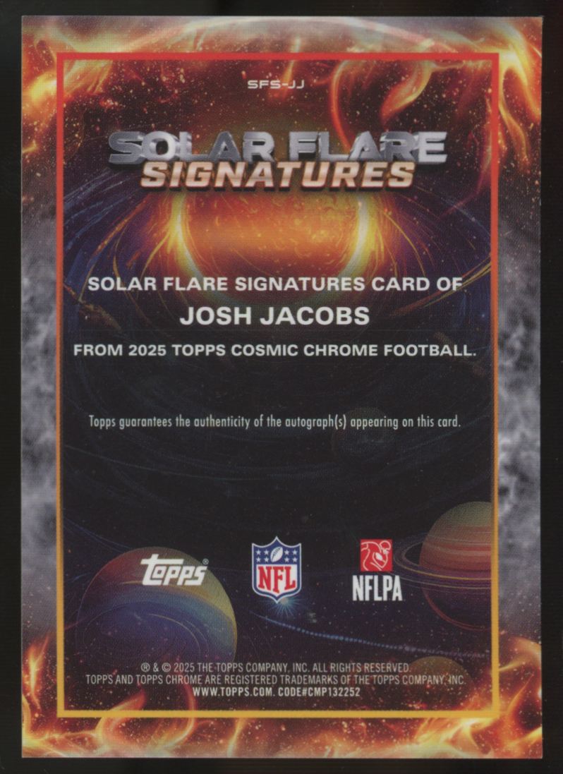 2025 Topps Chrome Cosmic Josh Jacobs Solar Flare Signatures Auto /99 #SFS-JJ