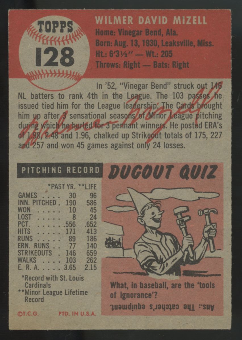 1953 Topps Wilmer Mizell #128 NM