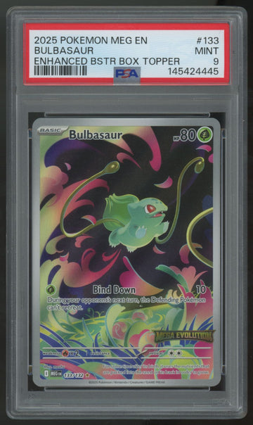 2025 Pokemon Bulbasaur Mega Evolution Enhanced Box Topper #133 PSA 9