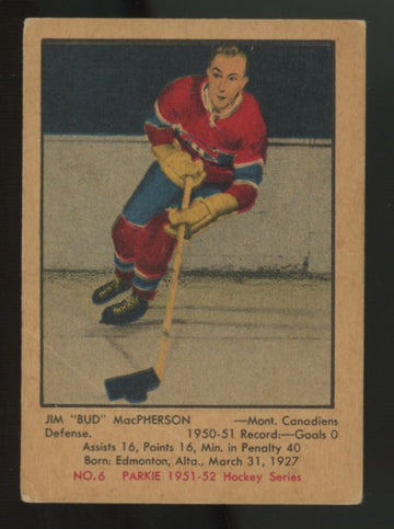 1951-52 Parkhurst Jim "Bud" MacPherson #6 EX