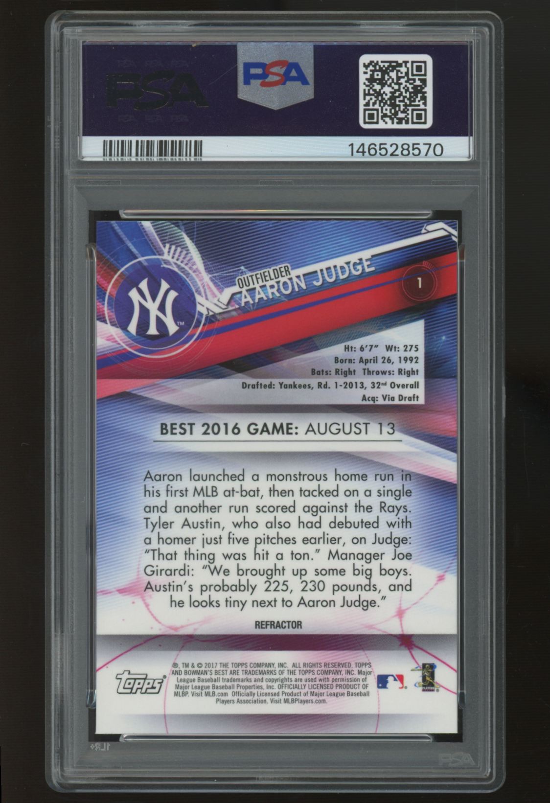 2017 Bowman's Best Aaron Judge RC Refractor #1 PSA 10
