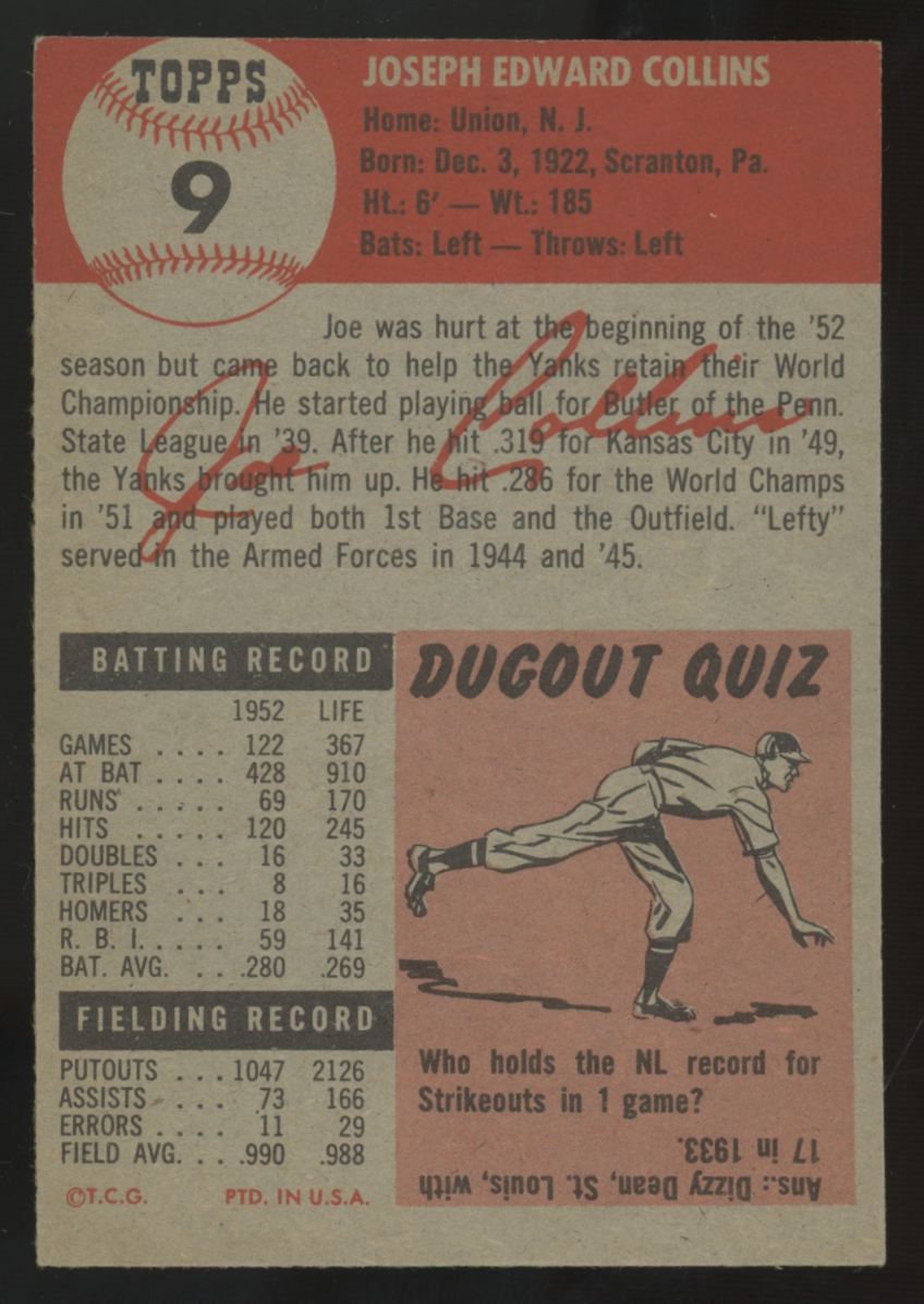 1953 Topps Joe Collins RC #9 EX