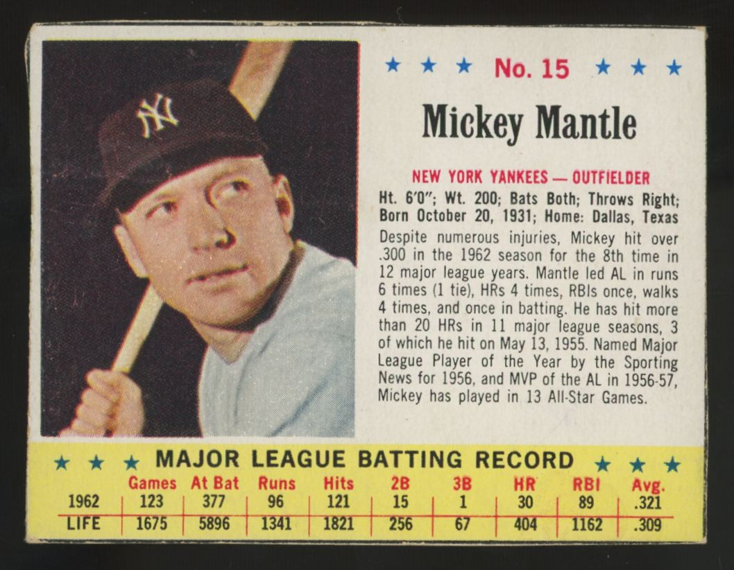 1963 Jell-O Mickey Mantle #15 VG (Crease)