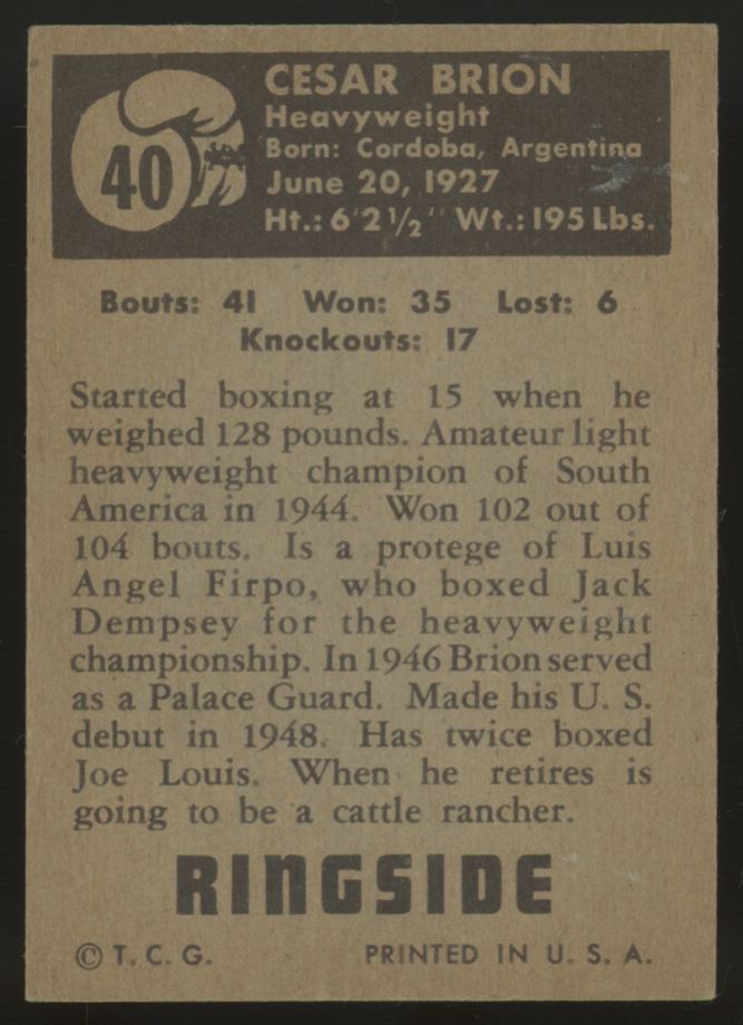 1951 Topps Ringside Cesar Brion #40 VG-VG/EX