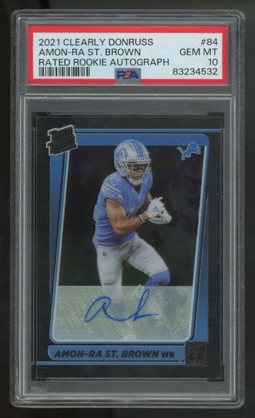 2021 Clearly Donruss Amon-Ra St. Brown RC Rated Rookie Auto #84 PSA 10