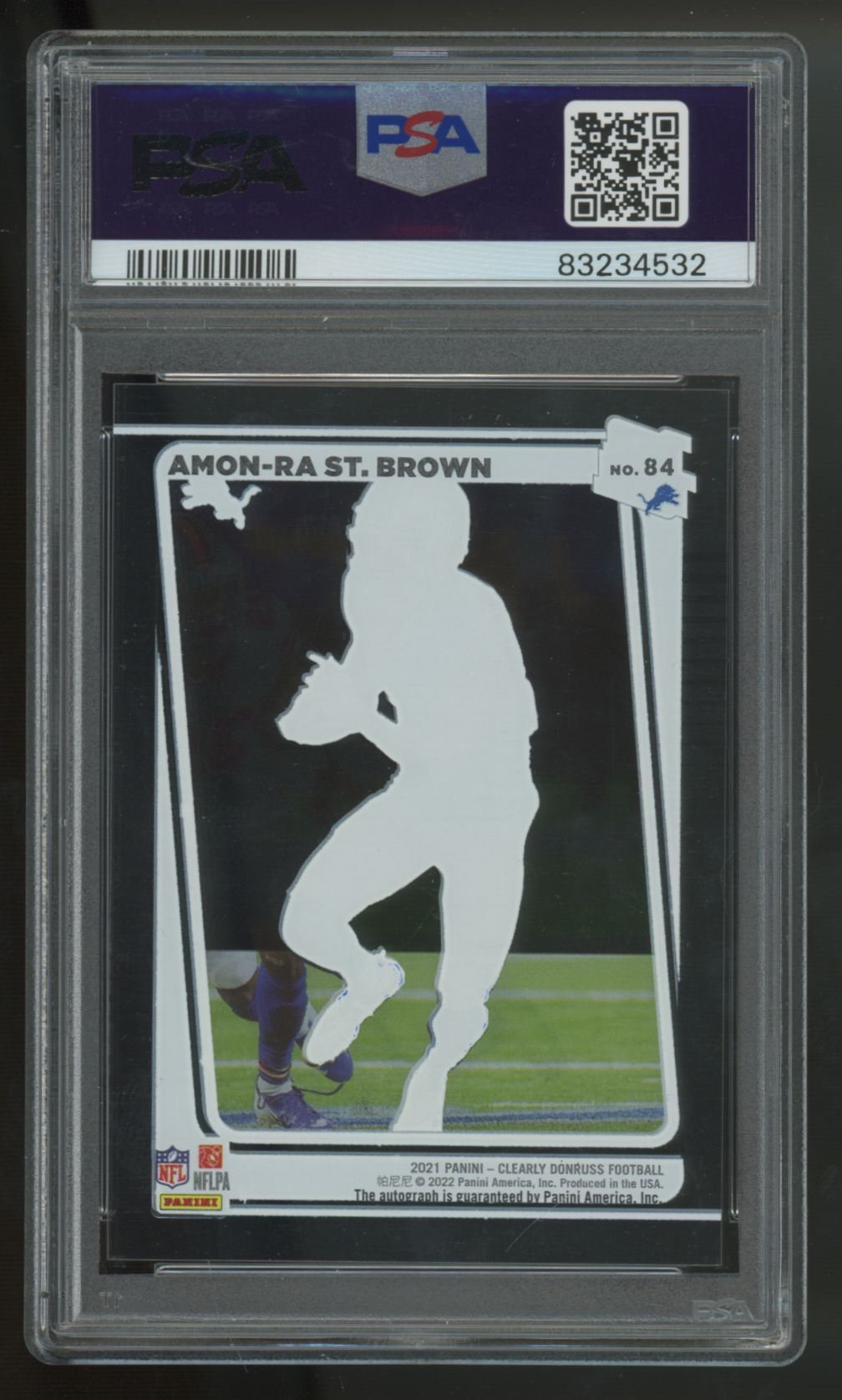 2021 Clearly Donruss Amon-Ra St. Brown RC Rated Rookie Auto #84 PSA 10