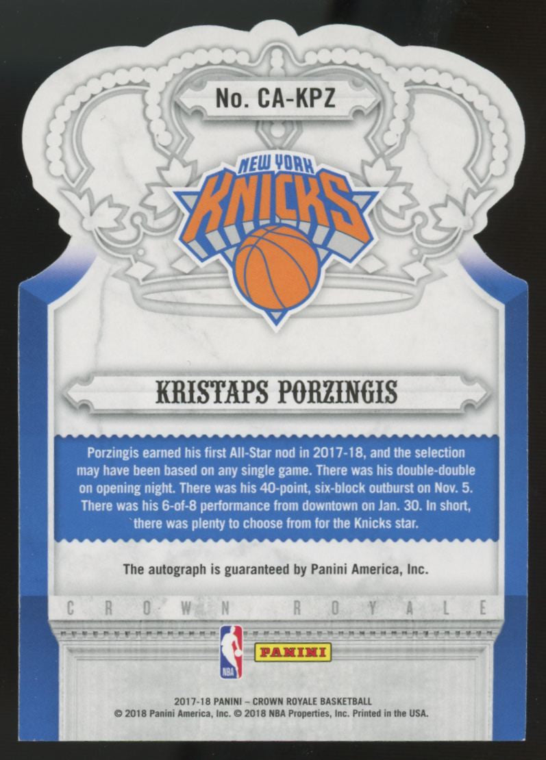 2017-18 Crown Royale Kristaps Porzingis Auto /75 #CA-KPZ