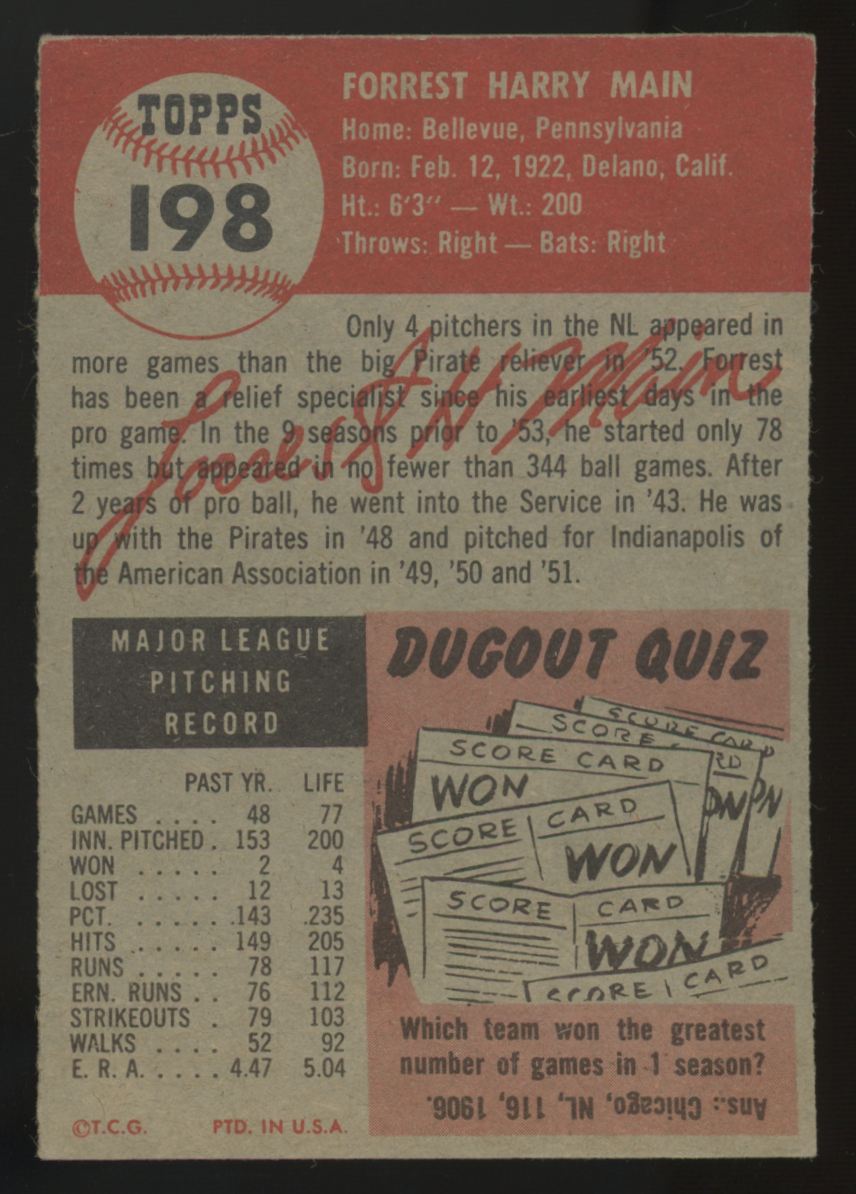 1953 Topps Forrest Main #198 EX "A"