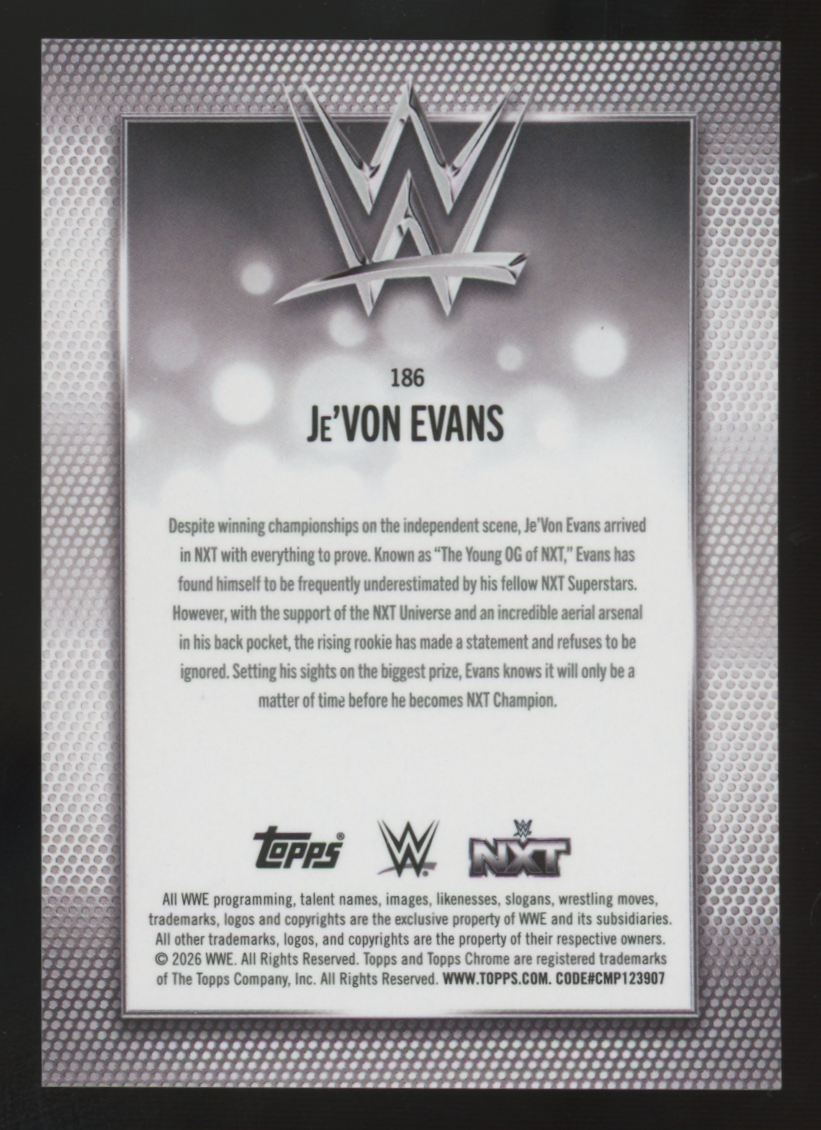 2026 Topps Chrome WWE Je'von Evans Steel Cage Refractor /37 #186