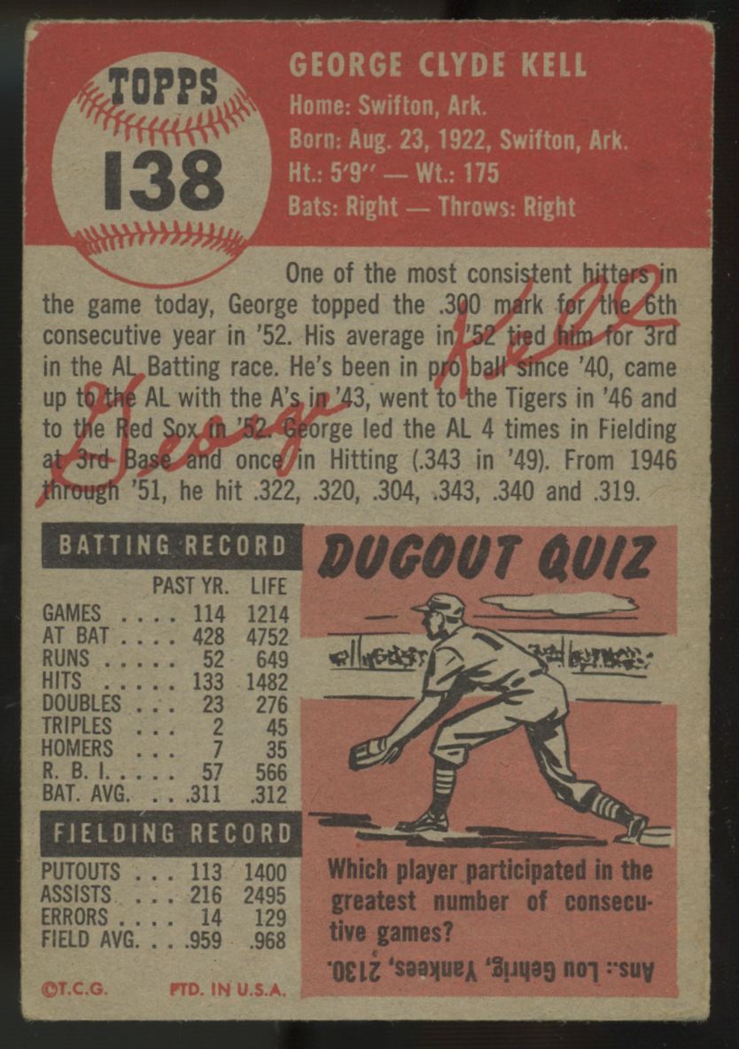 1953 Topps George Kell #138 G/VG