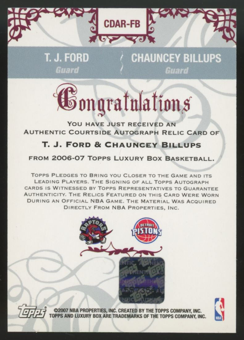 2006-07 Luxury Box Chauncey Billups TJ Ford Dual Patch Auto /79 #CDAR-FB