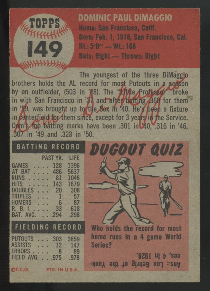 1953 Topps Dom DiMaggio #149 VG