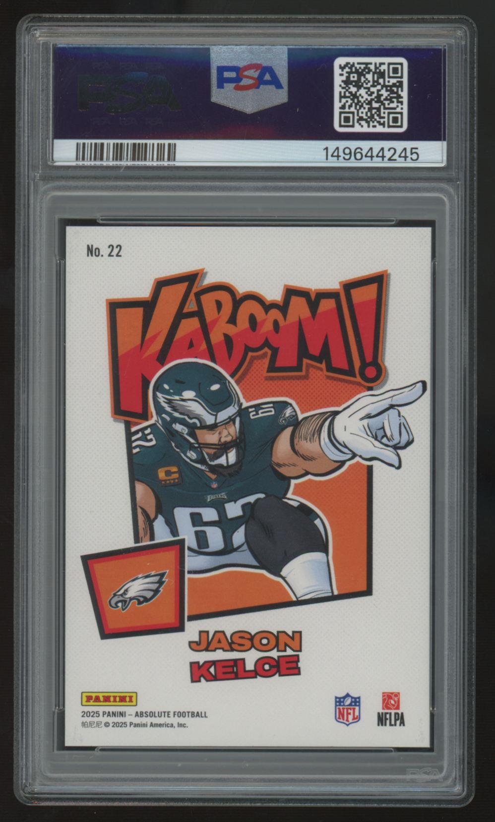 2025 Panini Absolute Jason Kelce Kaboom! Horizontal SSP #22 PSA 10