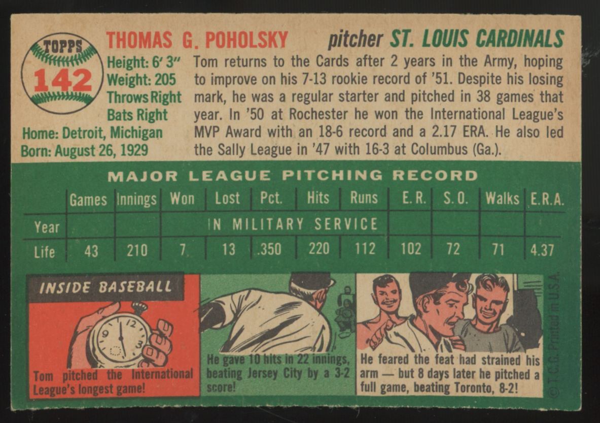 1954 Topps Tom Poholsky #142 NM