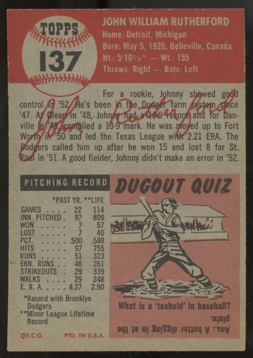 1953 Topps John Rutherford #137 NM