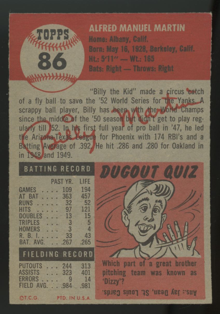 1953 Topps Billy Martin #86 EX