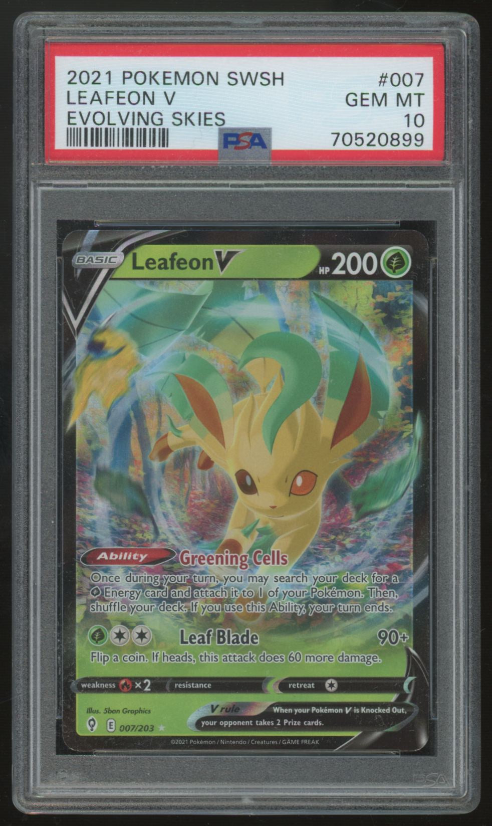 2021 Pokemon Leafeon V Evolving Skies Holo #7 PSA 10