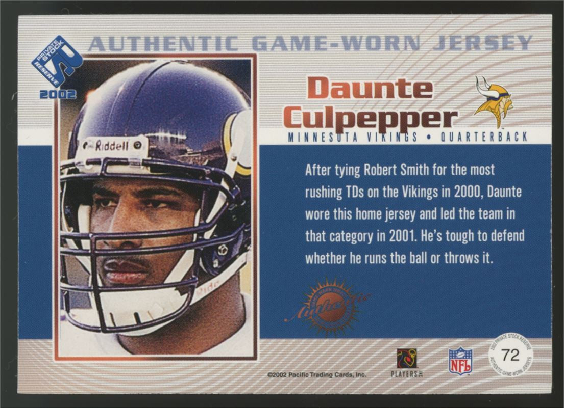 2002 Private Stock Daunte Culpepper Game-Worn Jersey /22 #72
