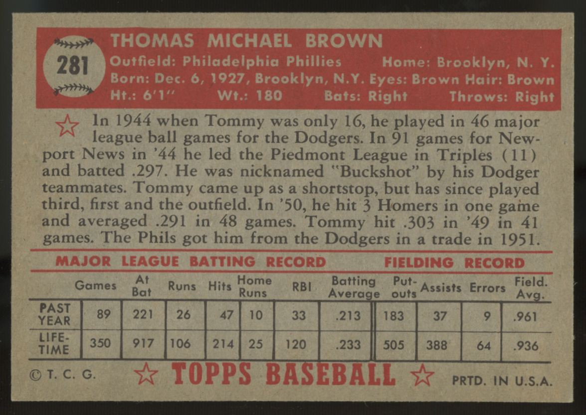 1952 Topps Tommy Brown #281 EX/MT
