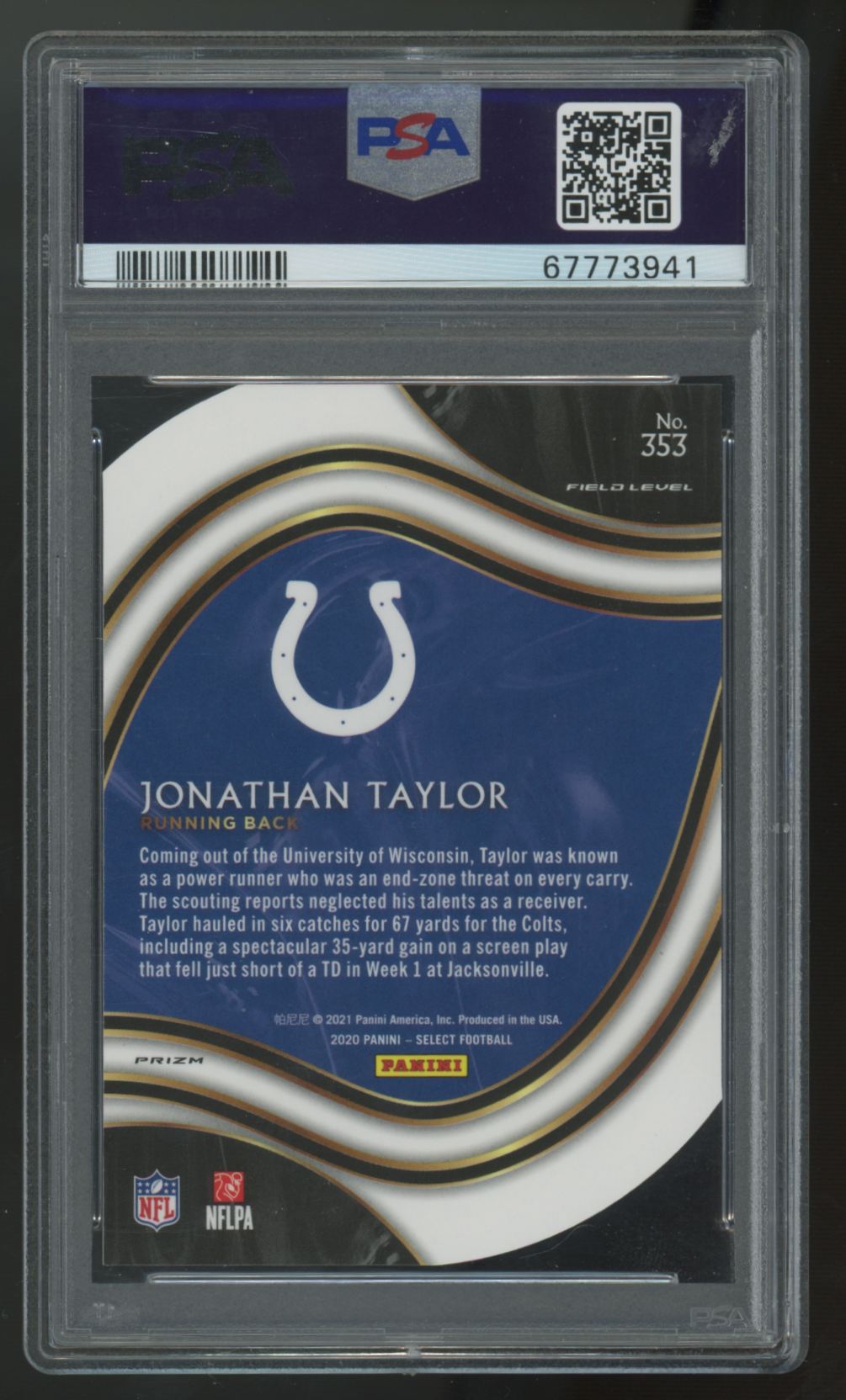 2020 Panini Select Jonathan Taylor RC Field Level Blue Die-Cut #353 PSA 10