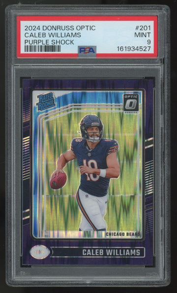 2024 Panini Donruss Optic Caleb Williams RC Rated Rookie Purple Shock #201 PSA 9