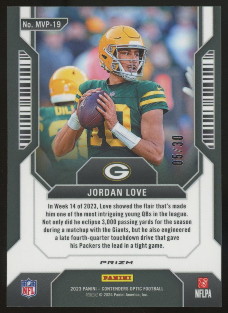 2023 Panini Contenders Optic Jordan Love Green Pulsar MVP /30 #MVP-19