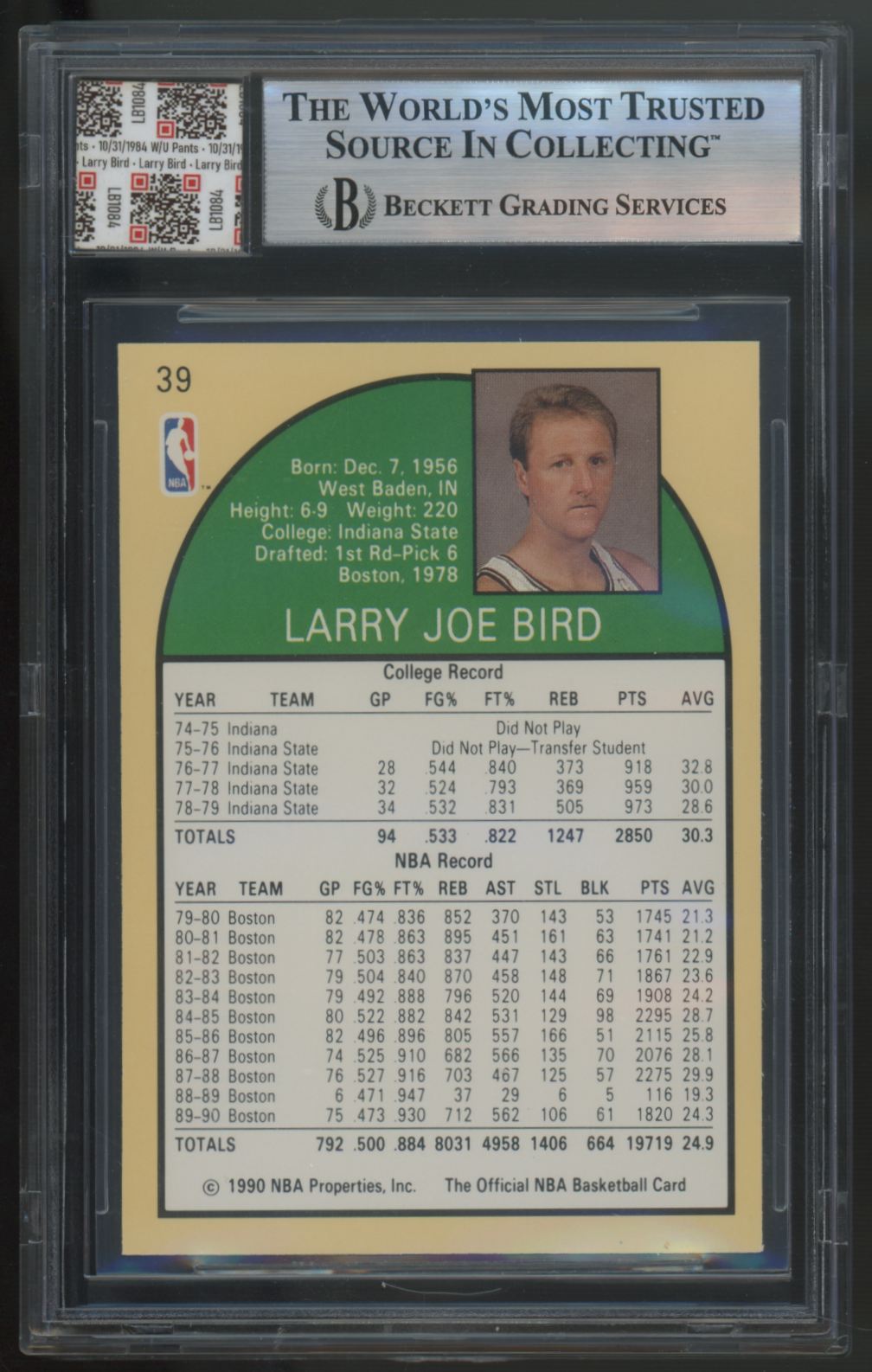 1990-91 Hoops Larry Bird Jersey Fusion Patch #39 BGS 9