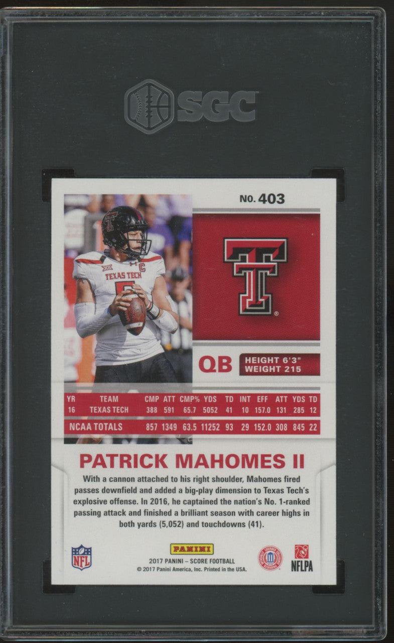 2017 Score Patrick Mahomes RC #403 Scorecard SGC 8.5