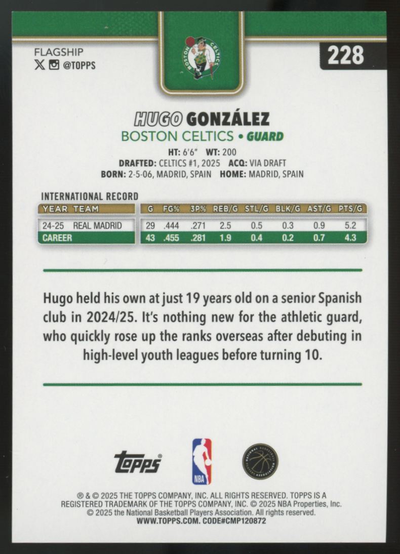 2025-26 Topps Flagship Hugo Gonzalez RC Tip Off Gold Foilboard /50 #228