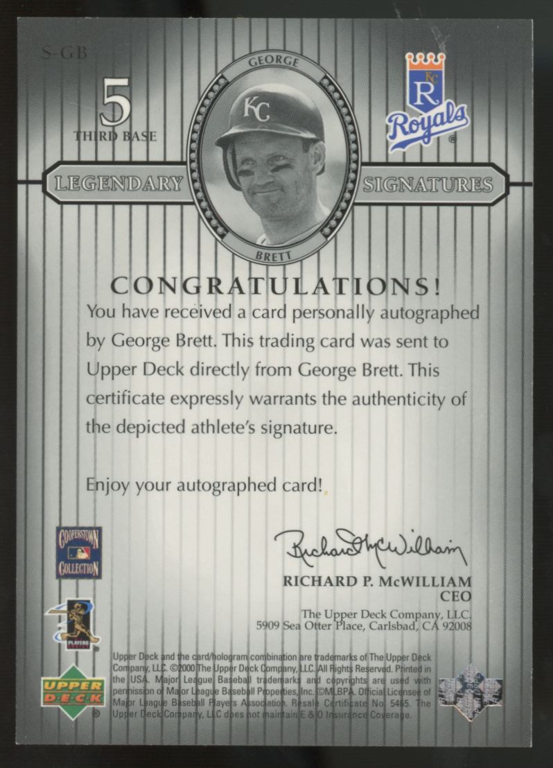 2000 Upper Deck George Brett Legendary Signatures Auto #S-GB