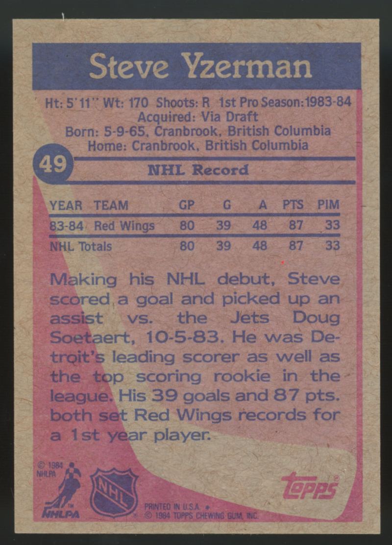 1984-85 Topps Steve Yzerman RC #49 EX/MT