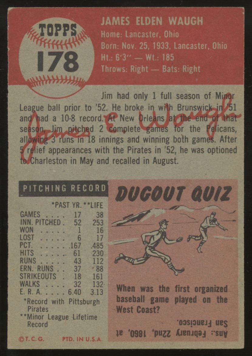 1953 Topps Jim Waugh #178 EX "A"