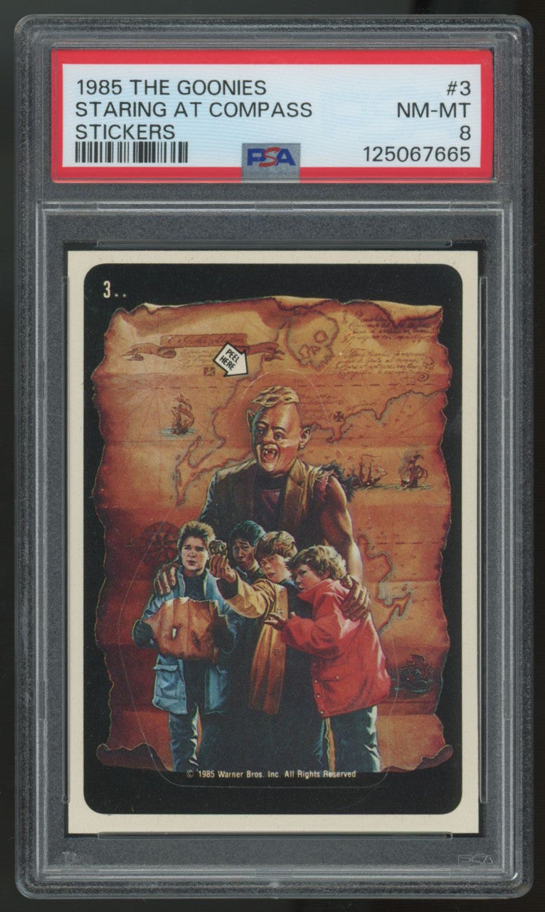 1985 The Goonies Staring At Compass Stickers #3 PSA 8