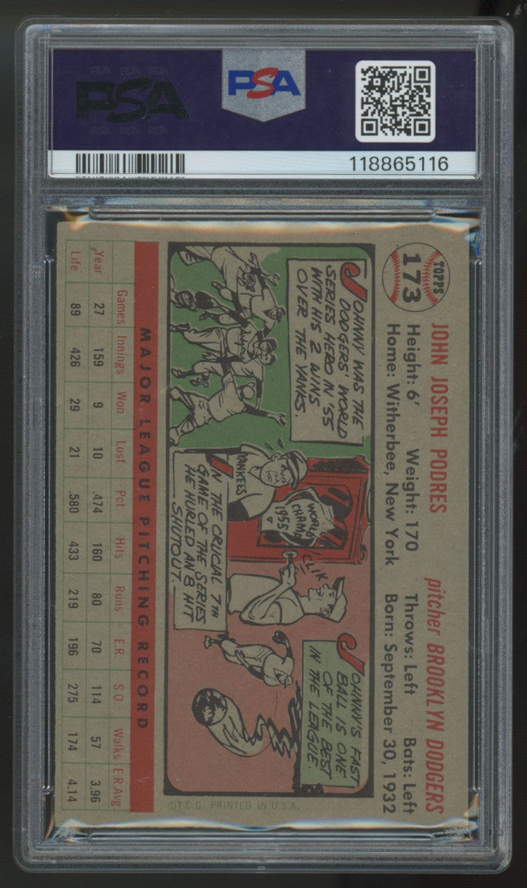 1956 Topps Johnny Podres Gray Back #173 PSA 6 *116