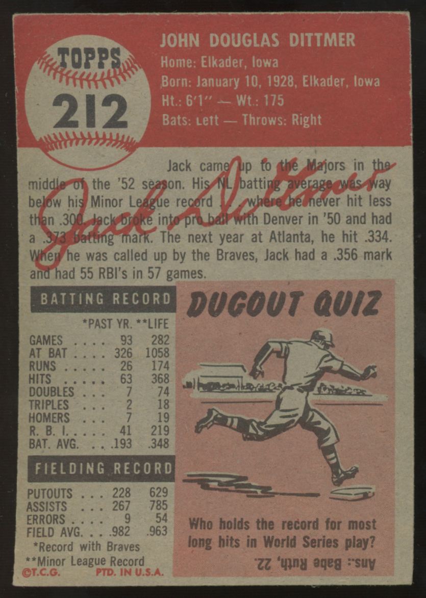 1953 Topps Jack Dittmer #212 EX "A"