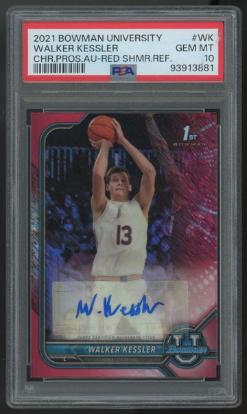 2021-22 Bowman Chrome U Walker Kessler 1st Red Shimmer Auto /5 #BCPA-WK PSA 10