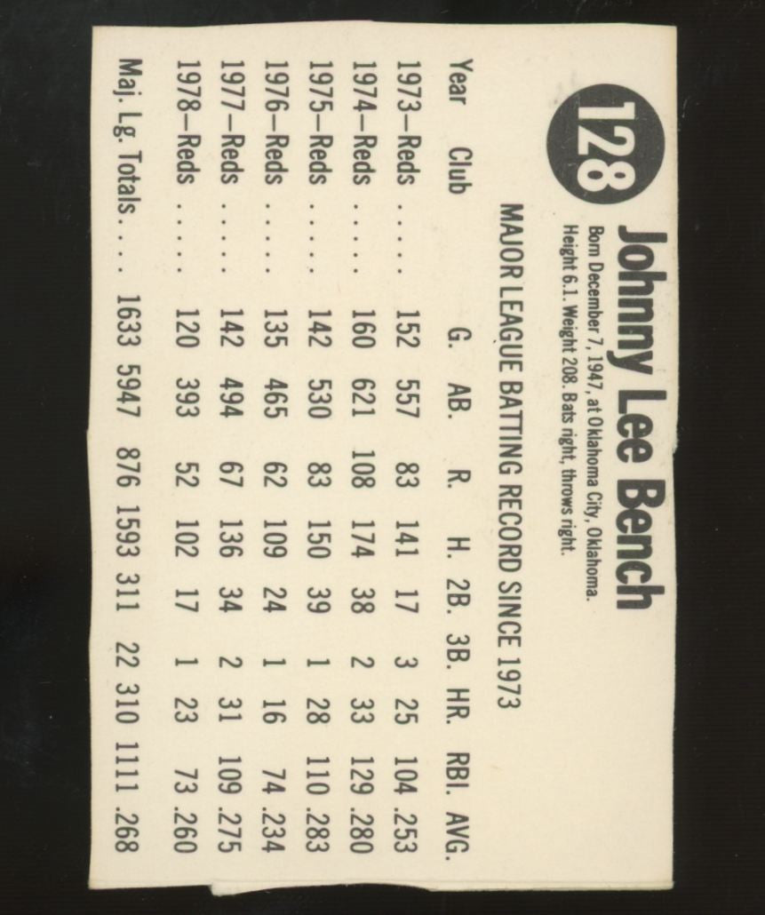 1979 Hostess Johnny Bench #128 VG
