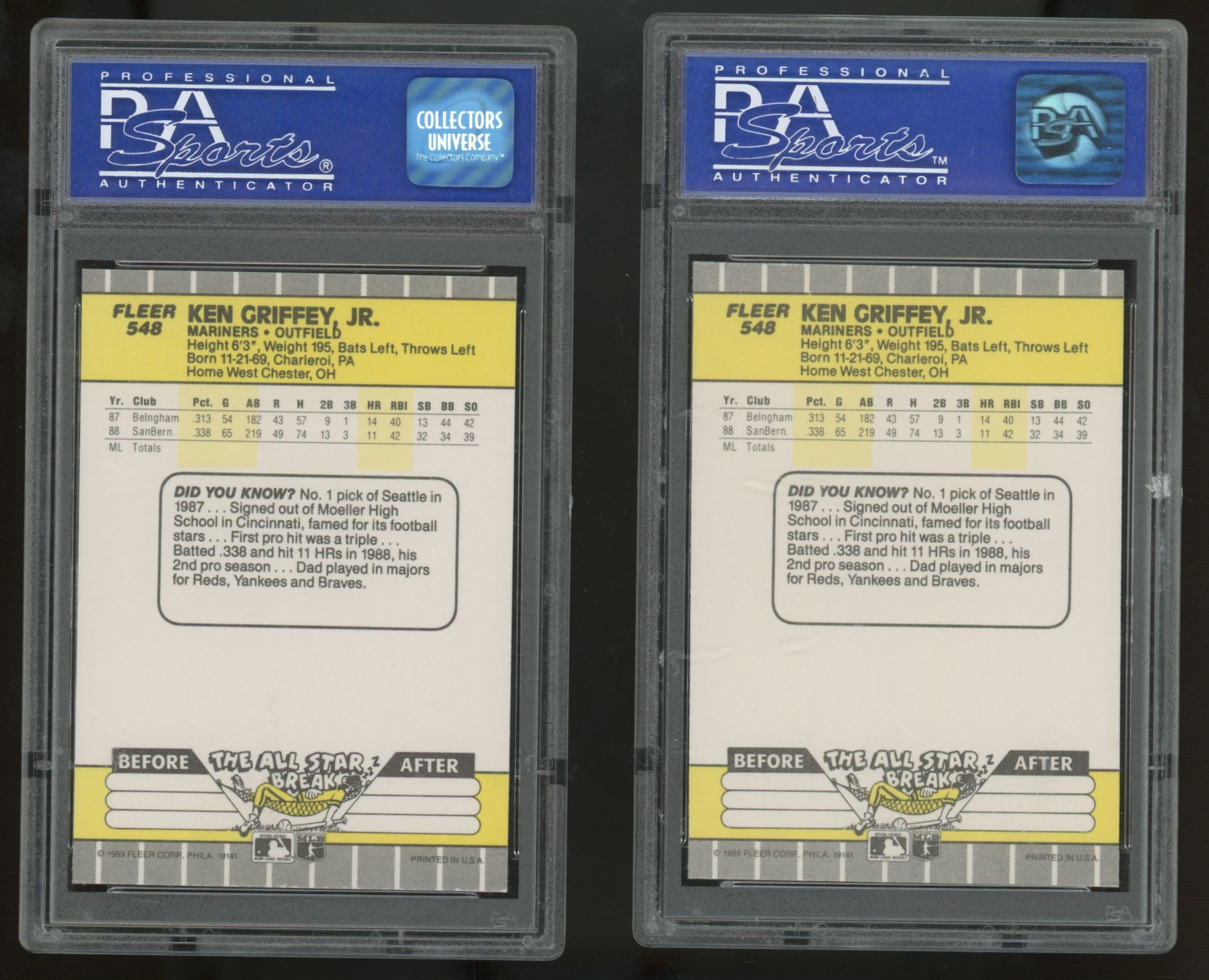 1989 Fleer Ken Griffey Jr. RC #548 PSA 9 Lot of 10 "B"