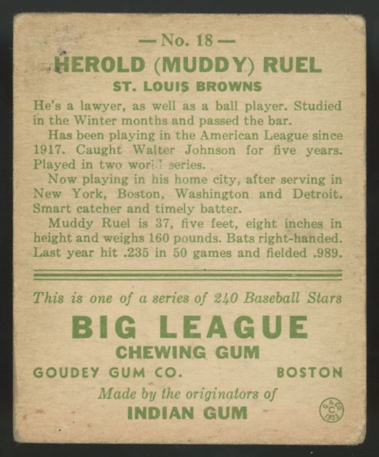 1933 Goudey Herold "Muddy" Ruel #18 G/VG